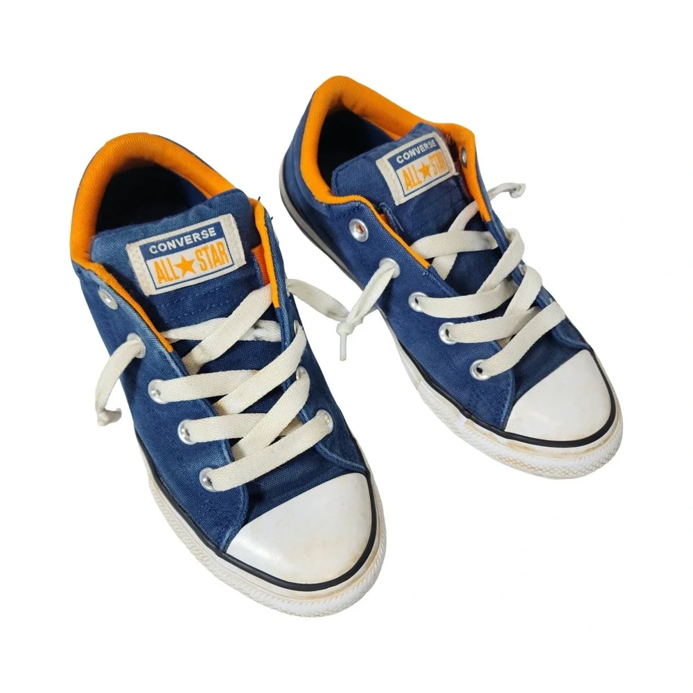 Converse All Star Kids Blue Orange Canvas Low Top Sneakers 665115F Size 3